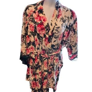 Sleep by Cacique Womans Kimono Style Robe Size 22/24 Cottage Core Flirty Femine
